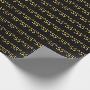 Black, Faux Gold 55th (Fifty-Fifth) Event Wrapping Paper