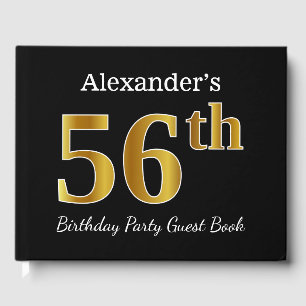 Black, Faux Gold 56th Birthday Party + Custom Name Guest Book