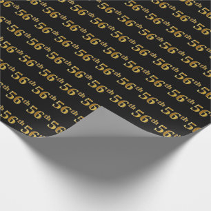 Black, Faux Gold 56th (Fifty-Sixth) Event Wrapping Paper