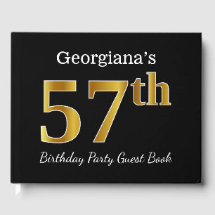 Black, Faux Gold 57th Birthday Party + Custom Name Guest Book