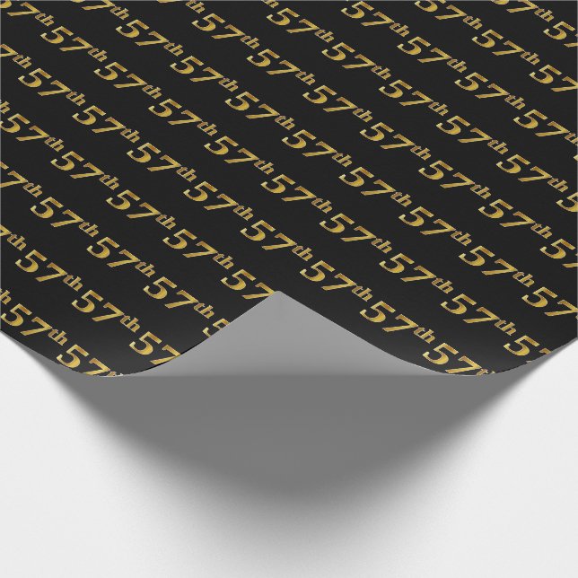 Black, Faux Gold 57th (Fifty-Seventh) Event Wrapping Paper (Corner)