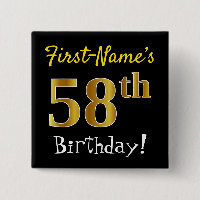 Black, Faux Gold 58th Birthday, With Custom Name