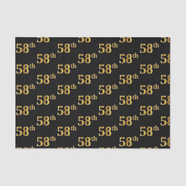 Black, Faux Gold 58th (Fifty-Eighth) Event Tissue Paper (Front)