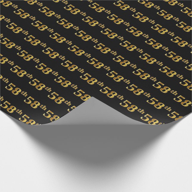 Black, Faux Gold 58th (Fifty-Eighth) Event Wrapping Paper (Corner)