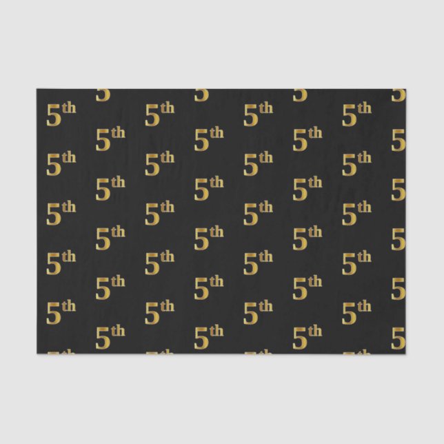 Black, Faux Gold 5th (Fifth) Event Tissue Paper (Front)