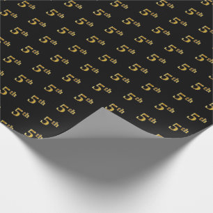Black, Faux Gold 5th (Fifth) Event Wrapping Paper