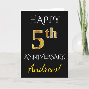 Black, Faux Gold 5th Wedding Anniversary + Name Card