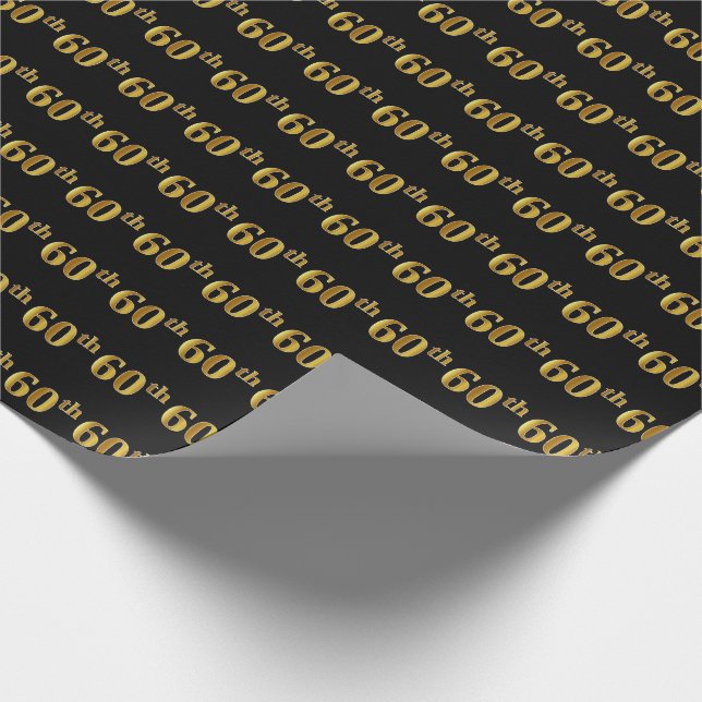 Black, Faux Gold 60th (Sixtieth) Event Wrapping Paper (Corner)