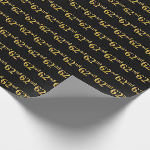 Black, Faux Gold 62nd (Sixty-Second) Event Wrapping Paper