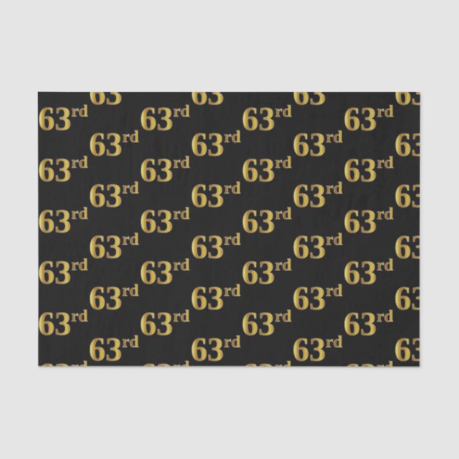 Black, Faux Gold 63rd (Sixty-Third) Event Tissue Paper (Front)
