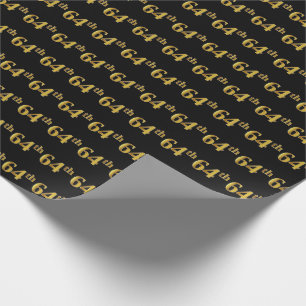Black, Faux Gold 64th (Sixty-Fourth) Event Wrapping Paper