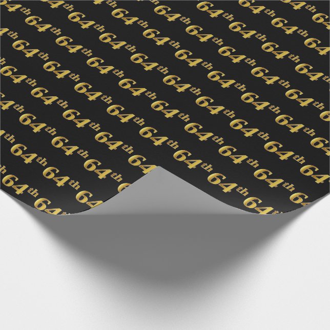 Black, Faux Gold 64th (Sixty-Fourth) Event Wrapping Paper (Corner)