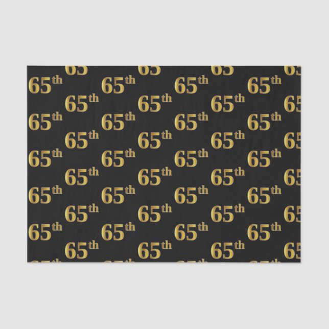 Black, Faux Gold 65th (Sixty-Fifth) Event Tissue Paper (Front)