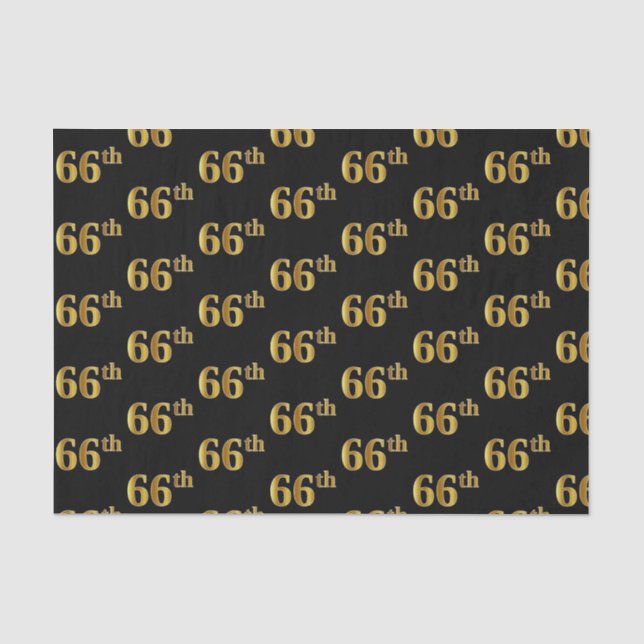 Black, Faux Gold 66th (Sixty-Sixth) Event Tissue Paper (Front)