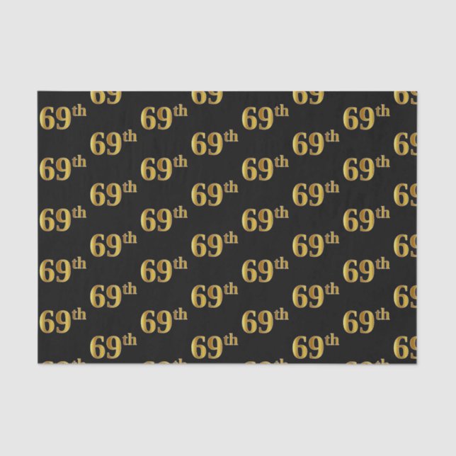 Black, Faux Gold 69th (Sixty-Ninth) Event Tissue Paper (Front)