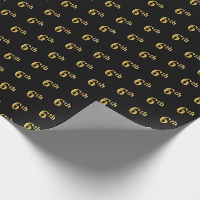 Black, Faux Gold 6th (Sixth) Event Wrapping Paper (Corner)