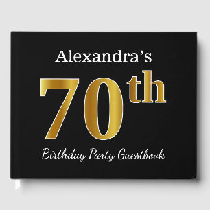 Black, Faux Gold 70th Birthday Party + Custom Name Guest Book