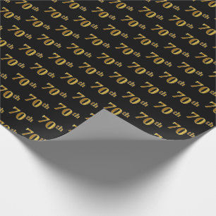 Black, Faux Gold 70th (Seventieth) Event Wrapping Paper