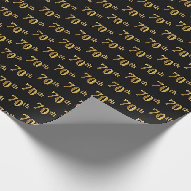 Black, Faux Gold 70th (Seventieth) Event Wrapping Paper (Corner)