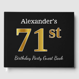 Black, Faux Gold 71st Birthday Party + Custom Name Guest Book