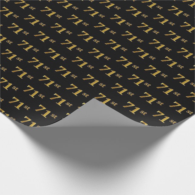 Black, Faux Gold 71st (Seventy-First) Event Wrapping Paper (Corner)