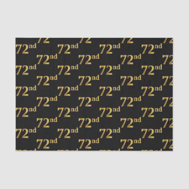 Black, Faux Gold 72nd (Seventy-Second) Event Tissue Paper (Front)