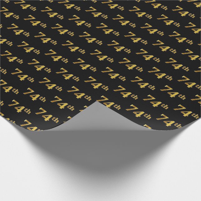 Black, Faux Gold 74th (Seventy-Fourth) Event Wrapping Paper (Corner)