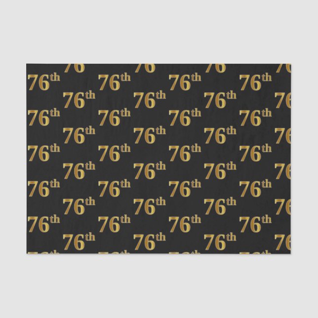 Black, Faux Gold 76th (Seventy-Sixth) Event Tissue Paper (Front)