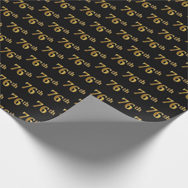Black, Faux Gold 76th (Seventy-Sixth) Event Wrapping Paper (Corner)