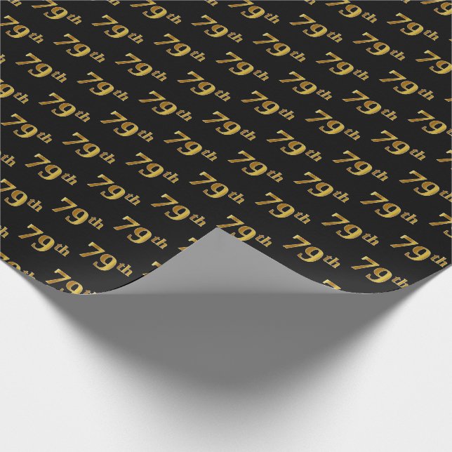 Black, Faux Gold 79th (Seventy-Ninth) Event Wrapping Paper (Corner)