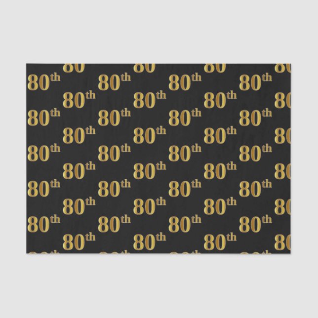Black, Faux Gold 80th (Eightieth) Event Tissue Paper (Front)