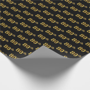 Black, Faux Gold 80th (Eightieth) Event Wrapping Paper
