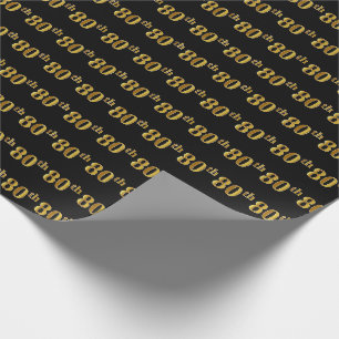 Black, Faux Gold 80th (Eightieth) Event Wrapping Paper