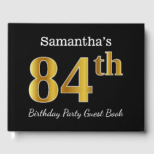 Black, Faux Gold 84th Birthday Party + Custom Name Guest Book