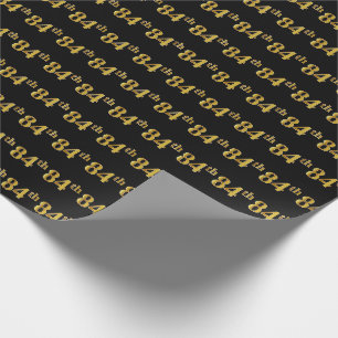 Black, Faux Gold 84th (Eighty-Fourth) Event Wrapping Paper