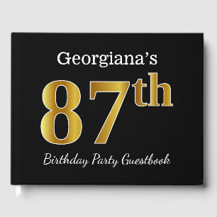 Black, Faux Gold 87th Birthday Party + Custom Name Guest Book