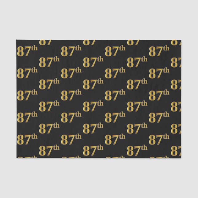 Black, Faux Gold 87th (Eighty-Seventh) Event Tissue Paper (Front)