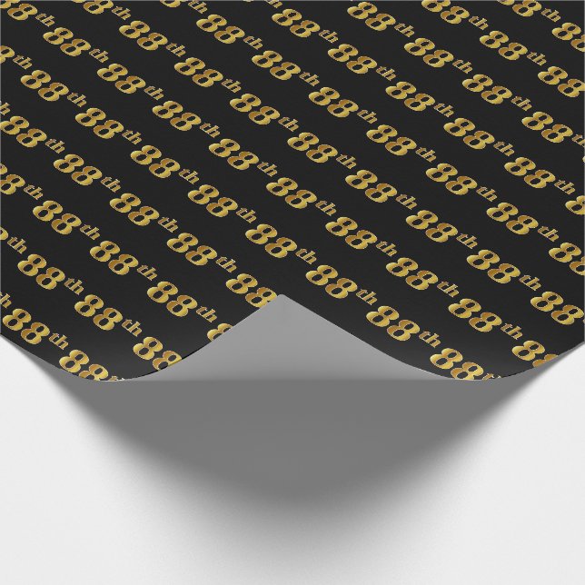 Black, Faux Gold 88th (Eighty-Eighth) Event Wrapping Paper (Corner)