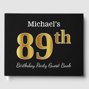 Black, Faux Gold 89th Birthday Party + Custom Name Guest Book