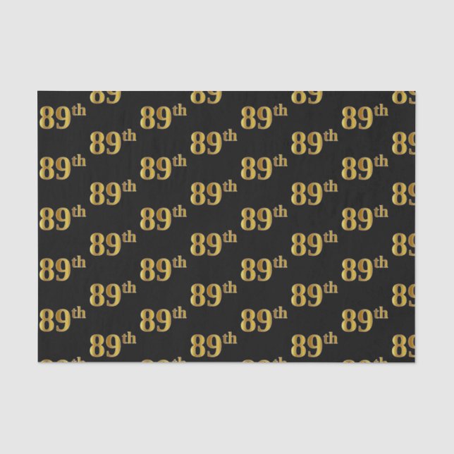 Black, Faux Gold 89th (Eighty-Ninth) Event Tissue Paper (Front)