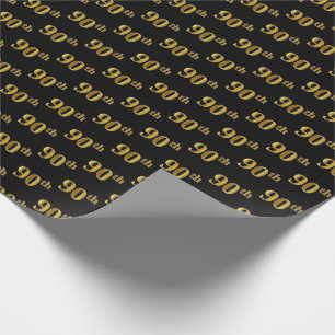 Black, Faux Gold 90th (Ninetieth) Event Wrapping Paper