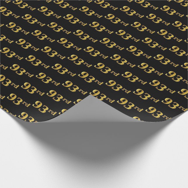 Black, Faux Gold 93rd (Ninety-Third) Event Wrapping Paper (Corner)