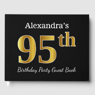 Black, Faux Gold 95th Birthday Party + Custom Name Guest Book