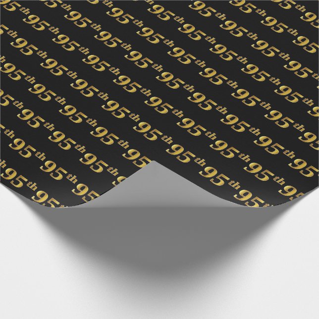 Black, Faux Gold 95th (Ninety-Fifth) Event Wrapping Paper (Corner)