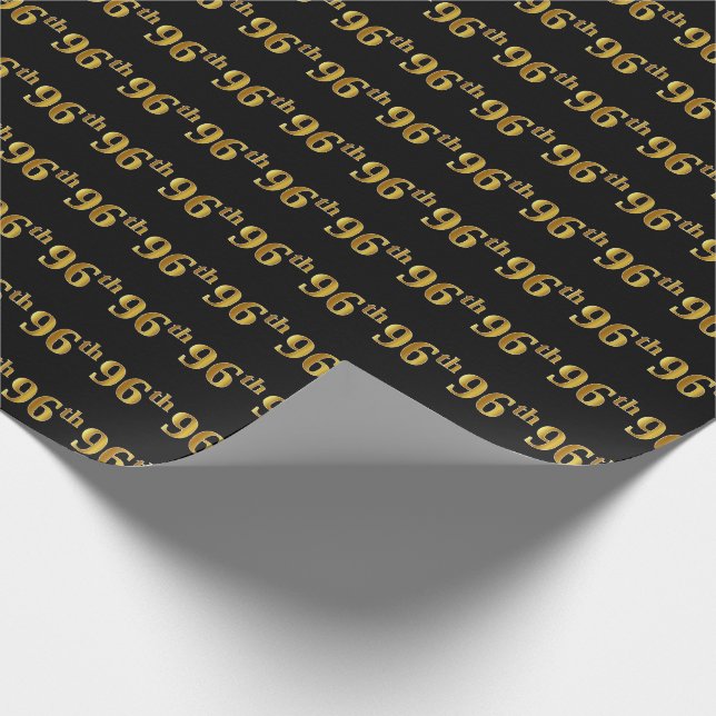 Black, Faux Gold 96th (Ninety-Sixth) Event Wrapping Paper (Corner)