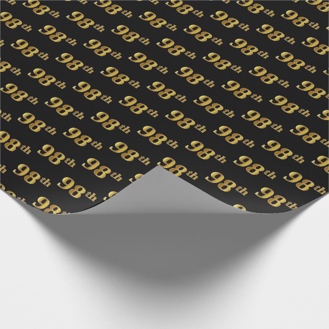 Black, Faux Gold 98th (Ninety-Eighth) Event Wrapping Paper (Corner)