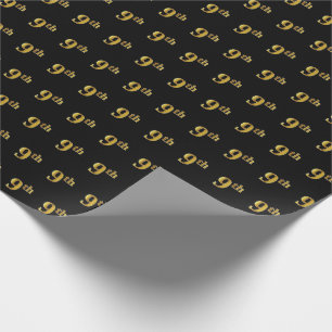 Black, Faux Gold 9th (Ninth) Event Wrapping Paper