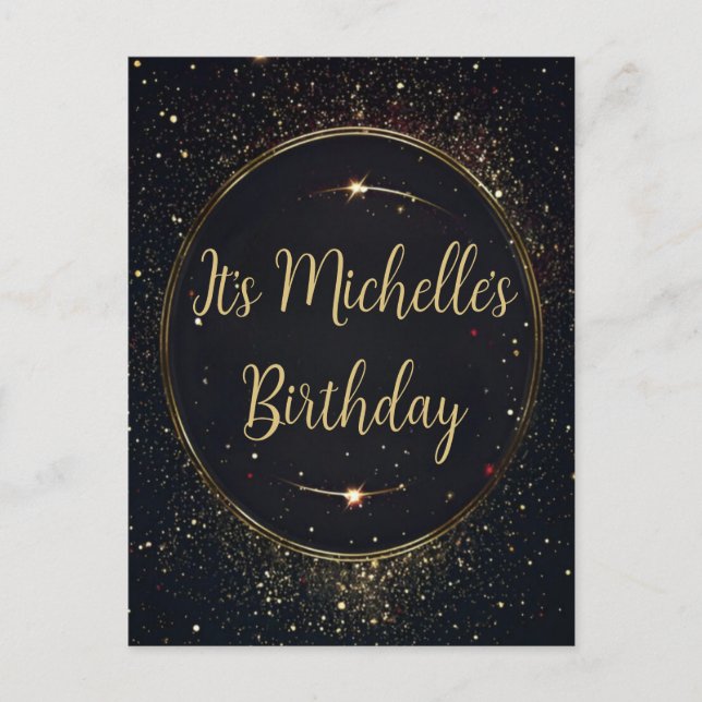 Black & Faux Gold Birthday Invitation Postcard (Front)