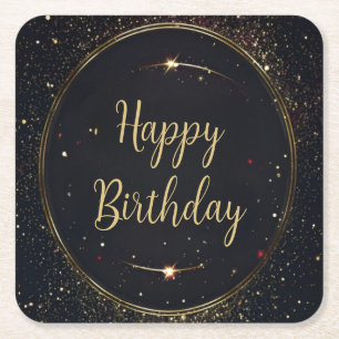 Black & Faux Gold Birthday Paper Coaster