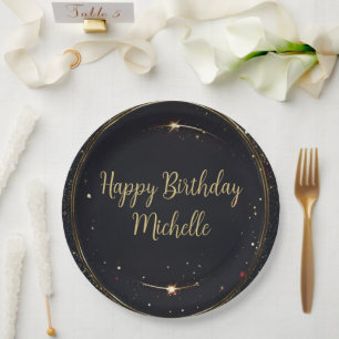 Black & Faux Gold Birthday Paper Plate